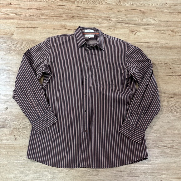 Faconnable Other - Faconnable Jeans Mens Large Brown Striped Button Down Shirt Long Sleeve Cotton